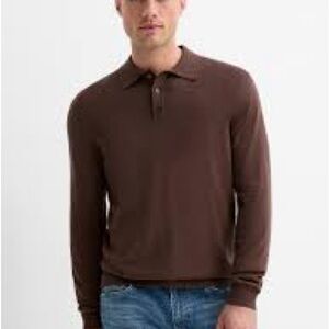 Massimo Dutti Dark Brown Long Sleeve Polo